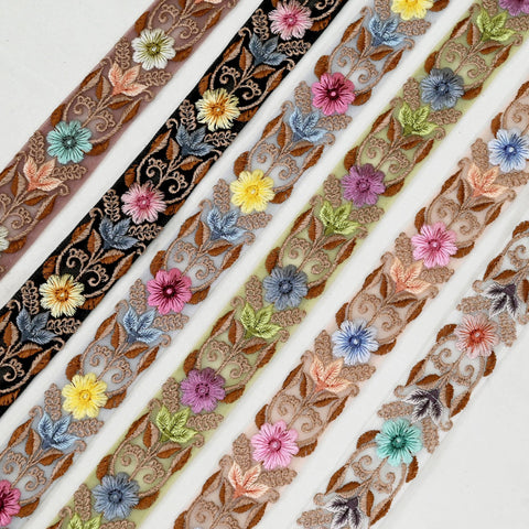 9 Yard 35mm Embroidery Trim Ribbon Tapes | Embroidered Fabric Sari Border | Gift Wrapping Lace Embellishment DIY Sewing Crafting Dog Collars