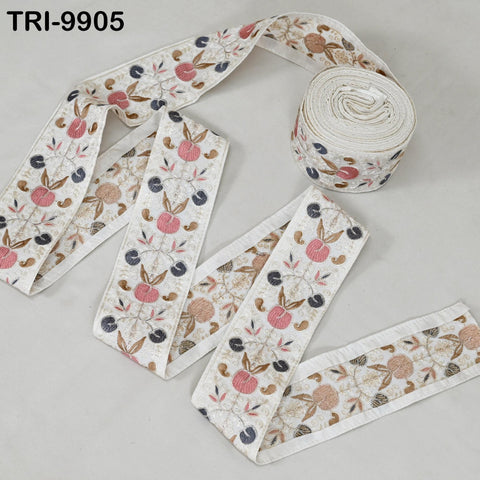 9 Yard Embroidery Ribbons 8 cm Trims Embroidered Border Sewing Theatrical Costumes DIY Crafting Holidays Ornament Junk Journals Ivory