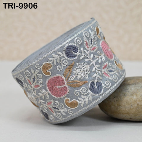 9 Yard Embroidery Ribbons 8 cm Trims Embroidered Border Sewing Theatrical Costumes DIY Crafting Holidays Ornament Junk Journals Grey