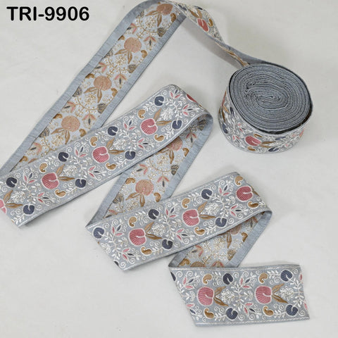 9 Yard Embroidery Ribbons 8 cm Trims Embroidered Border Sewing Theatrical Costumes DIY Crafting Holidays Ornament Junk Journals Grey