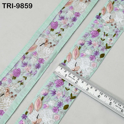9 Yard Embroidery Rabbit Ribbons 6cm Indian Border Embroidered Crafting Sewing Tablecloth Lampshade Home Decor Costumes Trimmings Ice Green