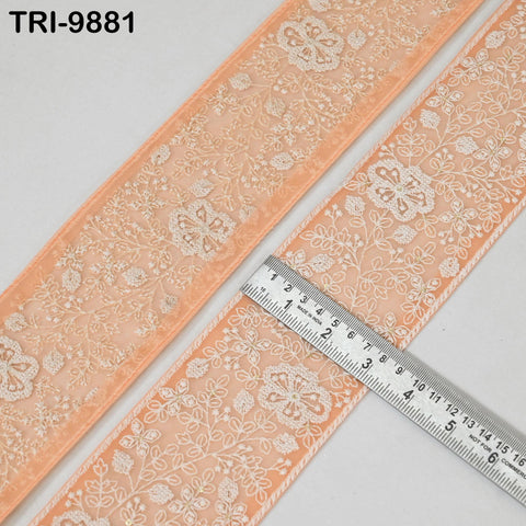 9 Yard Embroidery Ribbons Trim Embellishment Embroidered Saree Border Theatrical Costumes Crafting Sew Holidays Wreaths Decor Peach