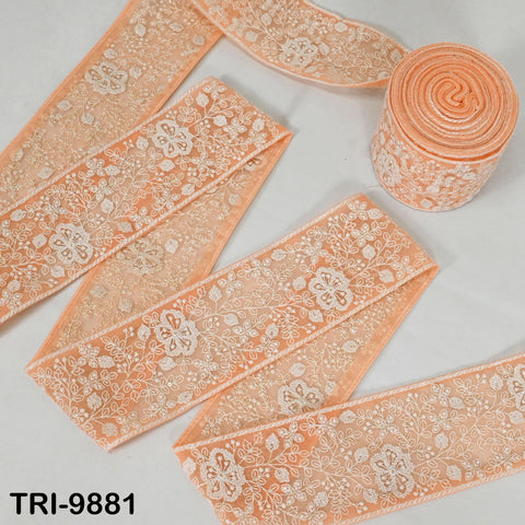 9 Yard Embroidery Ribbons Trim Embellishment Embroidered Saree Border Theatrical Costumes Crafting Sew Holidays Wreaths Decor Peach