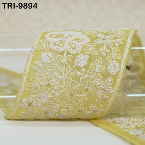 9 Yard Embroidery Ribbons Trim Embellishment Embroidered Saree Border Theatrical Costumes Crafting Sew Holidays Wreaths Decor Yellow