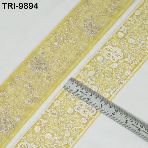 9 Yard Embroidery Ribbons Trim Embellishment Embroidered Saree Border Theatrical Costumes Crafting Sew Holidays Wreaths Decor Yellow