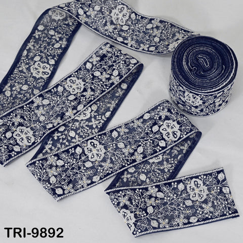 9 Yard Embroidery Ribbons Trim Embellishment Embroidered Saree Border Theatrical Costumes Crafting Sew Holidays Wreaths Decor Navy Blue