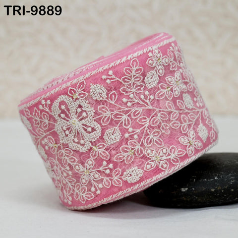 9 Yard Embroidery Ribbons Trim Embellishment Embroidered Saree Border Theatrical Costumes Crafting Sew Holidays Wreaths Decor Pink