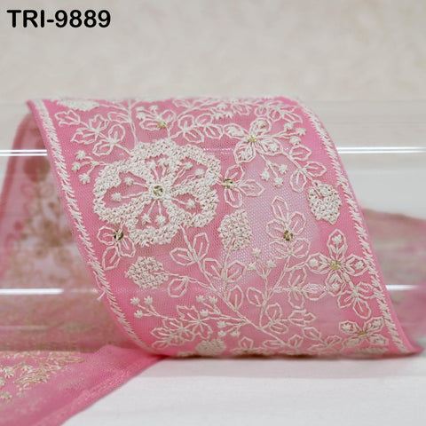 9 Yard Embroidery Ribbons Trim Embellishment Embroidered Saree Border Theatrical Costumes Crafting Sew Holidays Wreaths Decor Pink