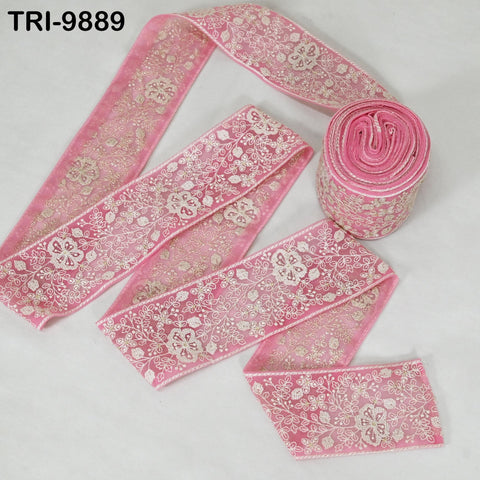 9 Yard Embroidery Ribbons Trim Embellishment Embroidered Saree Border Theatrical Costumes Crafting Sew Holidays Wreaths Decor Pink