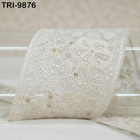 9 Yard Embroidery Ribbons Trim Embellishment Embroidered Saree Border Theatrical Costumes Crafting Sew Holidays Wreaths Decor White