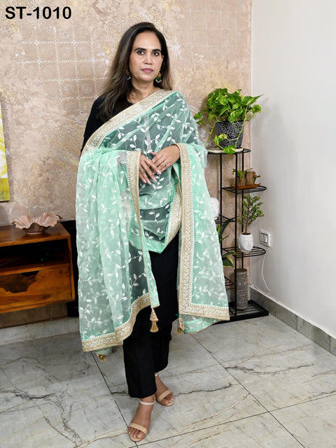 Ice Blue Dupatta Organza Gotta Dupatta Light Weight Indian Bride Wedding Lehenga Chunni Veil Scarf Women Festive Dress Gifts for Wife Mother
