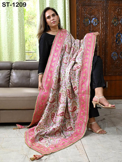 Magenta Dupatta Banarasi Long Brocade Dupatta Chunni Bridal Veil Wedding Lehenga Shawls Wraps Punjabi Dress Head Scarf Women Gift Mother