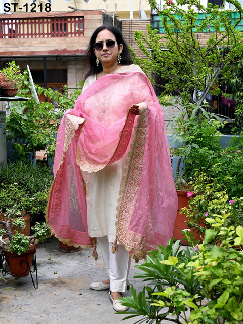 Pink Organza Designer Dupatta for women, Bridal Wedding lehenga Chunni/Veil Beads Sequin Scarf Indian Ethnic Dress Stole Gift Bridesmaid