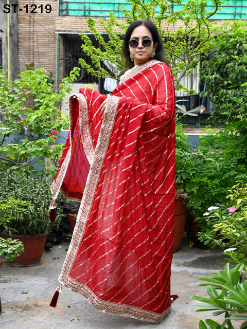 Deep Red Silk Chiffon Designer Dupatta for Women Bridal Wedding lehenga Chunni/Veil Sequin Scarf Indian Ethnic Attire Dress Stole Gift Mom