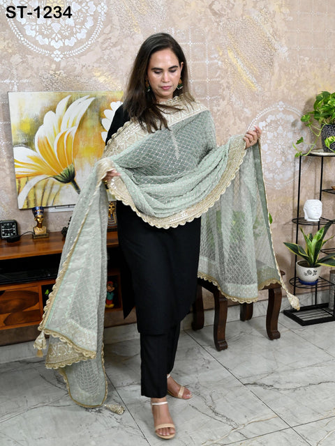 Mint Green Organza Designer Dupatta Women Bridal Wedding lehenga Chunni/Veil Beads Sequin Scarf Indian Ethnic Dress Stole Gift Bridesmaid