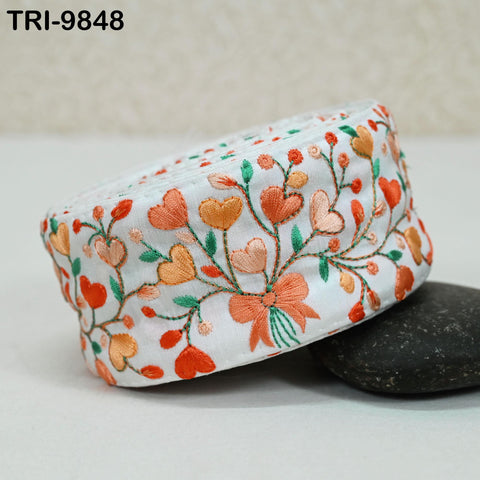 9 Yard Peach Embroidery Ribbons 6cm Indian Sari Border Embroidered Crafting Sewing Tablecloth Lampshade Making Home Decor Costumes Trimmings