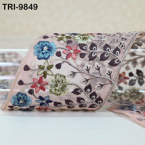 9 Yard Embroidery Ribbon 9cm Fabric Trim Embroidered Border DIY Crafting Sewing Indian Tote Bags Theatrical Costumes Holiday Ornaments Pink