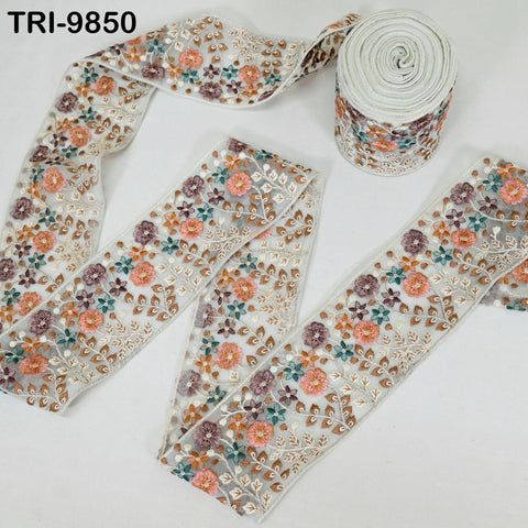 9 Yard Embroidery Ribbon 9cm Fabric Trim Embroidered Border DIY Crafting Sewing Indian Tote Bags Theatrical Costumes Holiday Ornaments Ivory