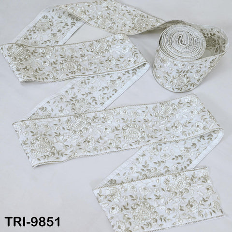 9 Yard White Embroidery Trim Indian Embroidered Ribbon Laces Fabric Sari Border Crafting Saree Sewing Embellishment Costumes Trimmings 10 cm