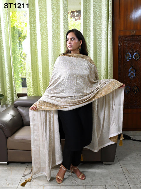 White Chiffon Designer Dupatta for women, Bridal Wedding lehenga Chunni/Veil Sequin Scarf Indian Ethnic Dress Stole Ideal Gift Bridesmaid