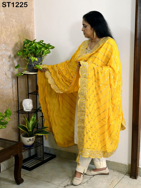 Yellow Chiffon Designer Silk Dupatta for women, Bridal Wedding lehenga Chunni/Veil Sequin Scarf Indian Ethnic Dress Stole Gift Bridesmaid