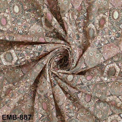Embroidered Fabric by the yard On Tulle Sewing DIY Crafting Indian Embroidery Wedding Dress Costumes Dolls Bags Cushion Covers Table Runners