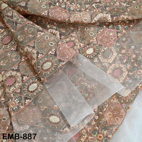 Embroidered Fabric by the yard On Tulle Sewing DIY Crafting Indian Embroidery Wedding Dress Costumes Dolls Bags Cushion Covers Table Runners