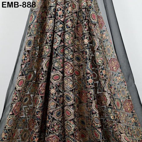 Embroidered Fabric by the yard On Tulle Sewing DIY Crafting Indian Embroidery Wedding Dress Costumes Dolls Bags Cushion Covers Table Runners