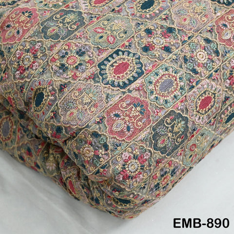 Embroidered Fabric by the yard On Tulle Sewing DIY Crafting Indian Embroidery Wedding Dresses Blouses Blazer Victorian Costumes Trousers