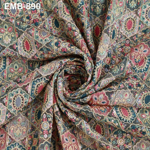 Embroidered Fabric by the yard On Tulle Sewing DIY Crafting Indian Embroidery Wedding Dresses Blouses Blazer Victorian Costumes Trousers