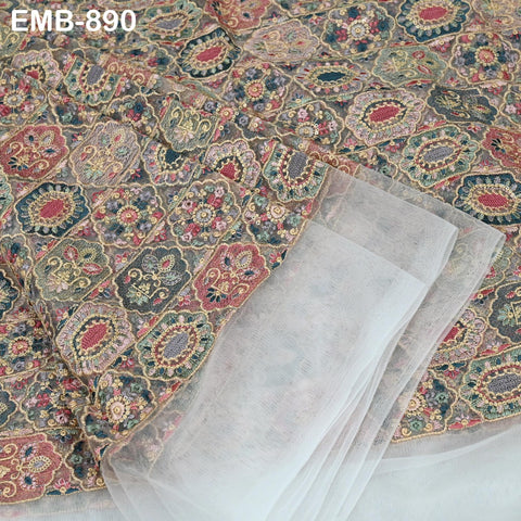 Embroidered Fabric by the yard On Tulle Sewing DIY Crafting Indian Embroidery Wedding Dresses Blouses Blazer Victorian Costumes Trousers