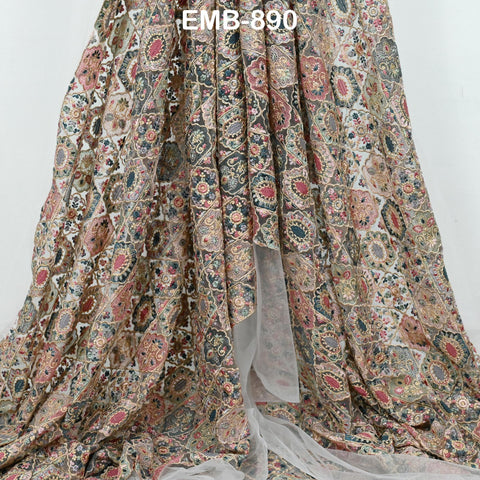 Embroidered Fabric by the yard On Tulle Sewing DIY Crafting Indian Embroidery Wedding Dresses Blouses Blazer Victorian Costumes Trousers