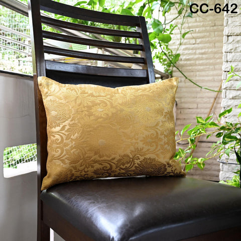 Gold Brocade Silk Cushion Cover: Indian Floral Pillow, Luxury Home Decor
