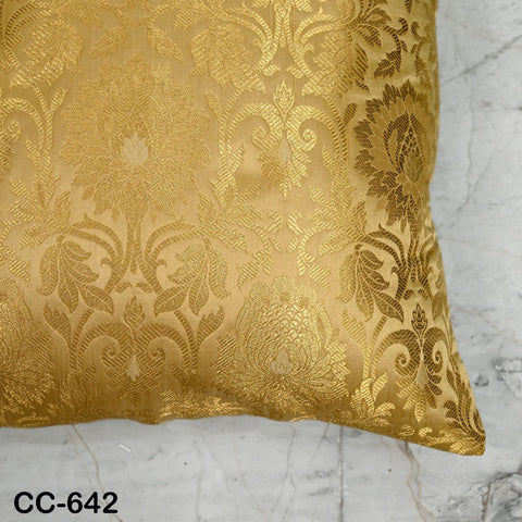 Gold Brocade Silk Cushion Cover: Indian Floral Pillow, Luxury Home Decor