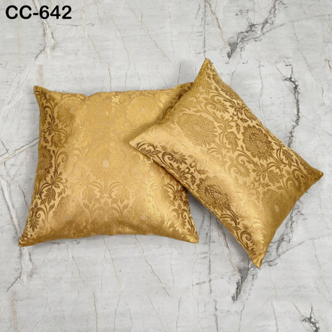 Gold Brocade Silk Cushion Cover: Indian Floral Pillow, Luxury Home Decor