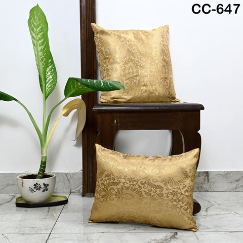 Ivory Gold Brocade Cushion Cover: Luxury Silk Pillow Sham