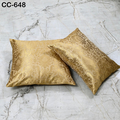 Ivory Gold Brocade Pillow Cover: Indian Floral Silk Accent Pillow
