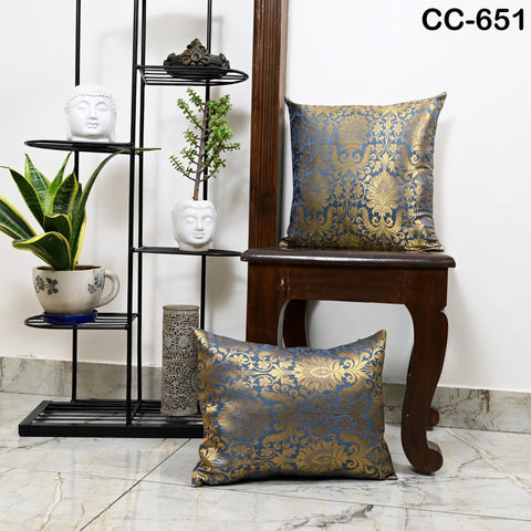 Grey & Gold Brocade Cushion Cover: Luxury Indian Silk Pillow