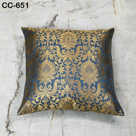 Grey & Gold Brocade Cushion Cover: Luxury Indian Silk Pillow