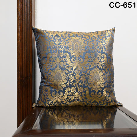 Grey & Gold Brocade Cushion Cover: Luxury Indian Silk Pillow