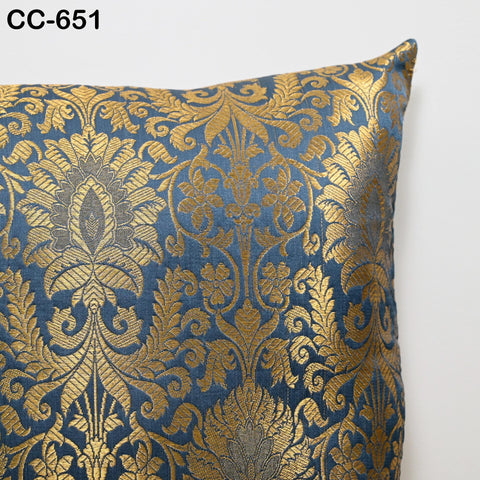 Grey & Gold Brocade Cushion Cover: Luxury Indian Silk Pillow
