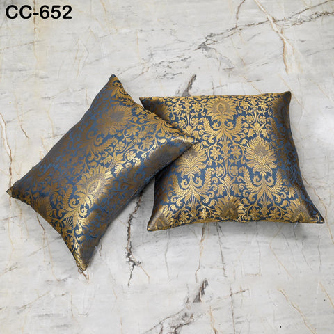 Grey & Gold Brocade Pillow Cover: Indian Floral Silk Accent Pillow