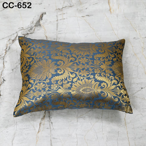 Grey & Gold Brocade Pillow Cover: Indian Floral Silk Accent Pillow