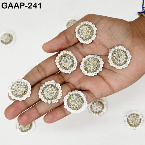 50 Pcs Mirror Embellishment Patch for Bridal Saree Lehenga | Kundan Applique with Pearl & Gold | Handcrafted Indian Wedding Dress Supplies