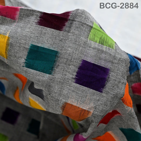 Handloom Ikat Cotton Fabric by the Yard Indian Handwoven Yarn Dyed Kids Summer Dresses Women Apparel Home Furnishing Curtains Pillowcases