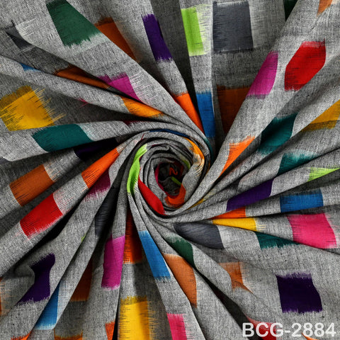 Handloom Ikat Cotton Fabric by the Yard Indian Handwoven Yarn Dyed Kids Summer Dresses Women Apparel Home Furnishing Curtains Pillowcases