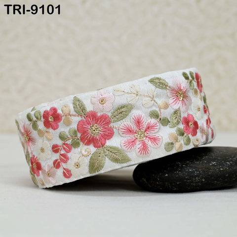 9 Yard Pink Indian Embroidery Ribbons 5cm Trim DIY Crafting Sewing Saree Border Embroidered Tote Bag Theatrical Costumes Holiday Ornaments