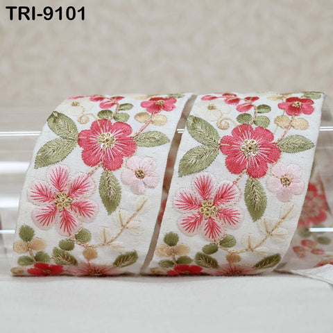 9 Yard Pink Indian Embroidery Ribbons 5cm Trim DIY Crafting Sewing Saree Border Embroidered Tote Bag Theatrical Costumes Holiday Ornaments