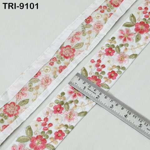 9 Yard Pink Indian Embroidery Ribbons 5cm Trim DIY Crafting Sewing Saree Border Embroidered Tote Bag Theatrical Costumes Holiday Ornaments