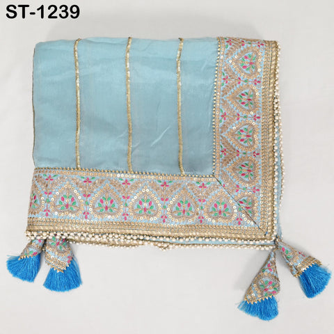 Sky Blue Dupatta Handcrafted Chiffon Indian Bridal Wedding lehenga Heavy Chunni Veil Gota Patti Sequin Scarf Dress Gift Her Bridesmaid